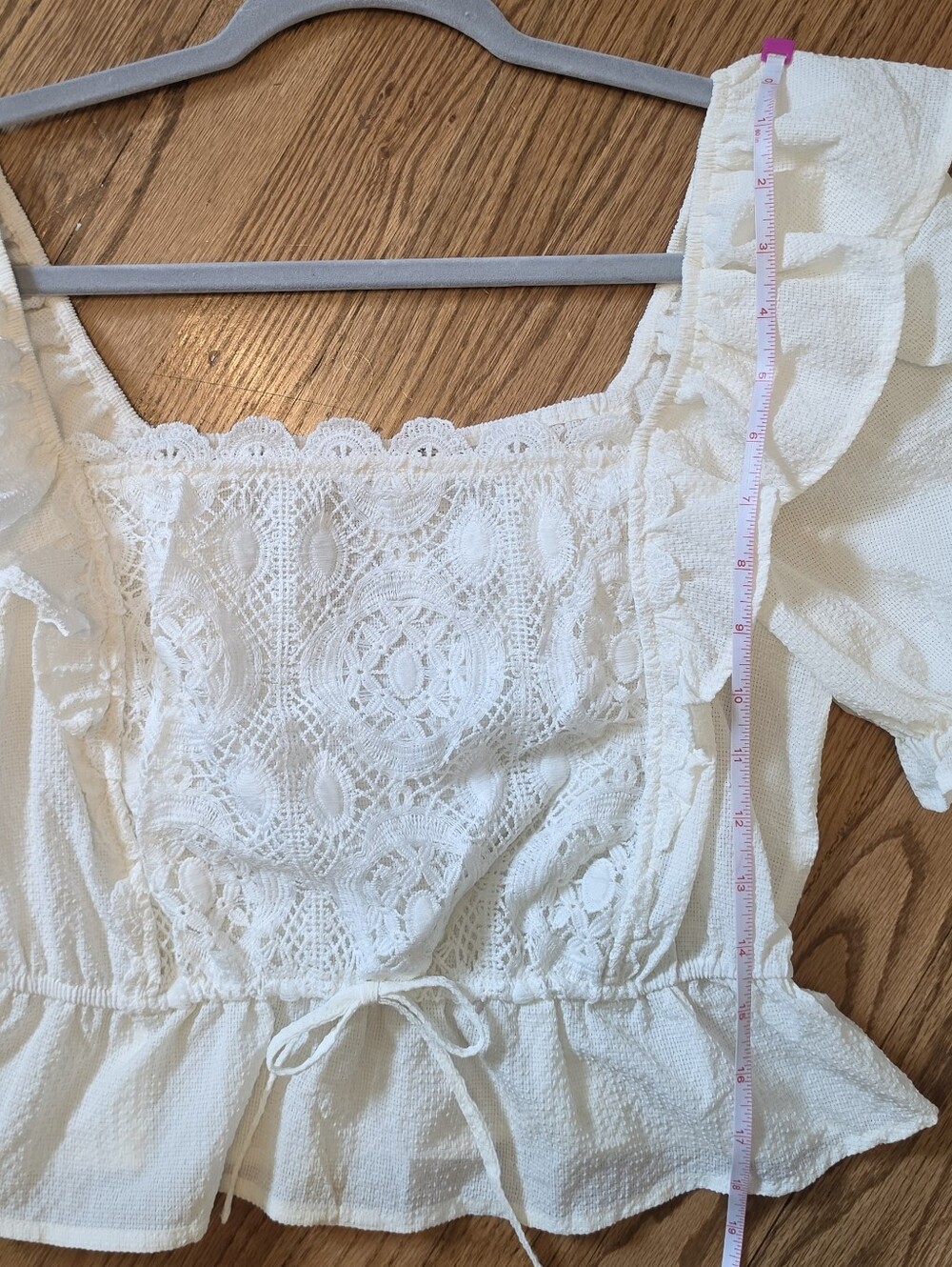 White Lace-Front Ruffled Peasant Top - Picture 8 of 9